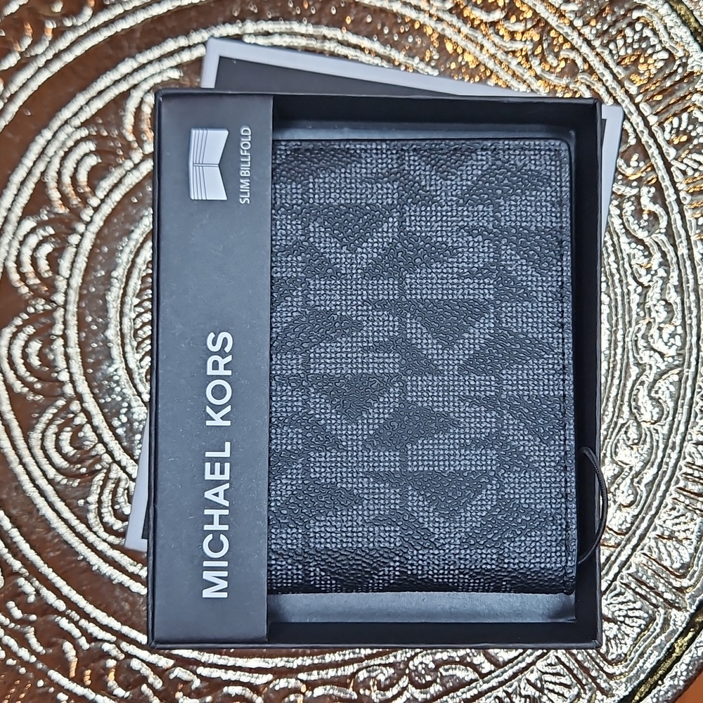 Michael Kors Dark Gray Monogram Slim Bifold Wallet